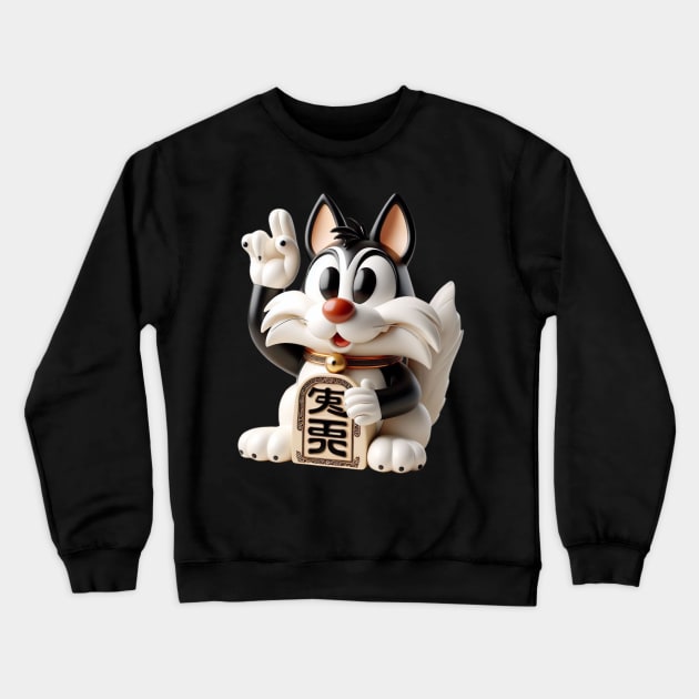 Sylvester Maneki Neko Crewneck Sweatshirt by Tiger Mountain Design Co.